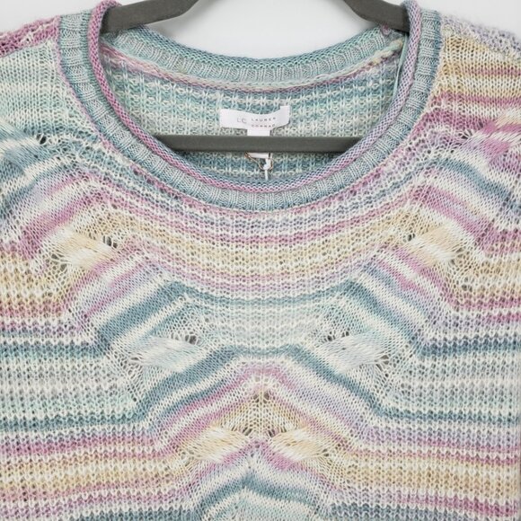 3/$25 Lauren Conrad Cable Knit Pullover Sweater XS Womens Striped Pastel - Picture 7 of 8